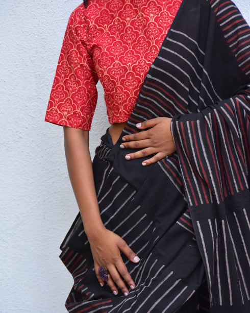 Ruby Radiance Hand Block Printed Mulmul Cotton Saree