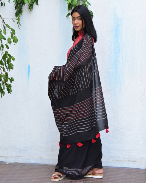 Ruby Radiance Hand Block Printed Mulmul Cotton Saree