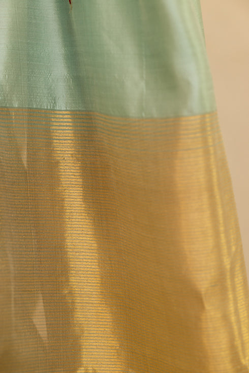 Handloom Chanderi Blue Saree With Golden Tulips