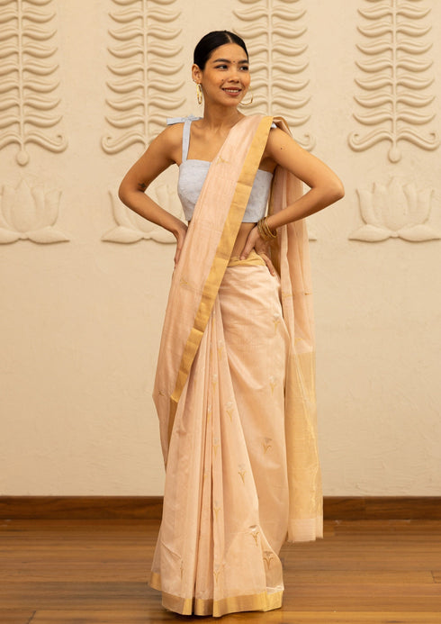 Handloom Light Pink Chanderi Tulip Saree