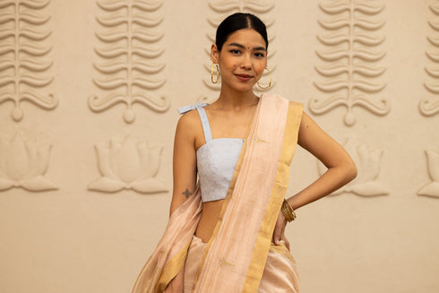 Handloom Light Pink Chanderi Tulip Saree