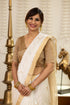 Handwoven Chanderi Cotton Silk White & Gold Tulip Saree