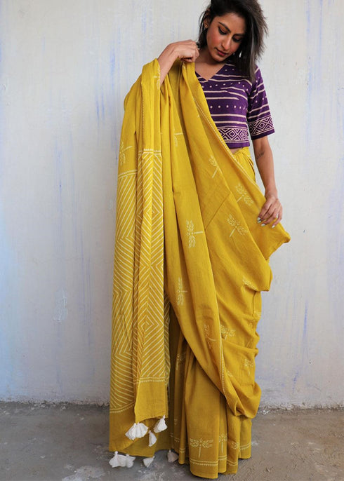 Aponi Hand Block Printed Cotton Saree