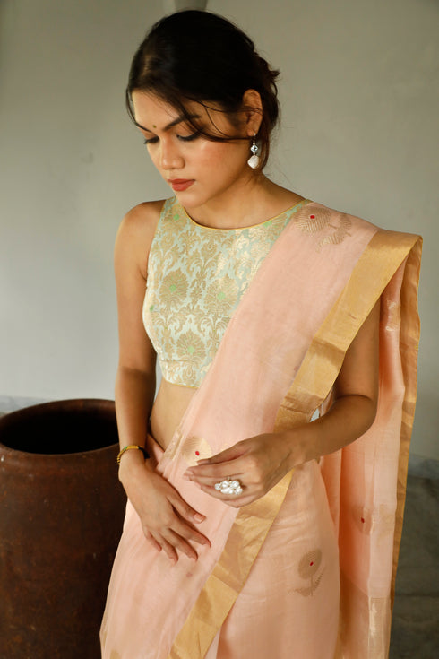 Handwoven Apricot Chanderi Saree