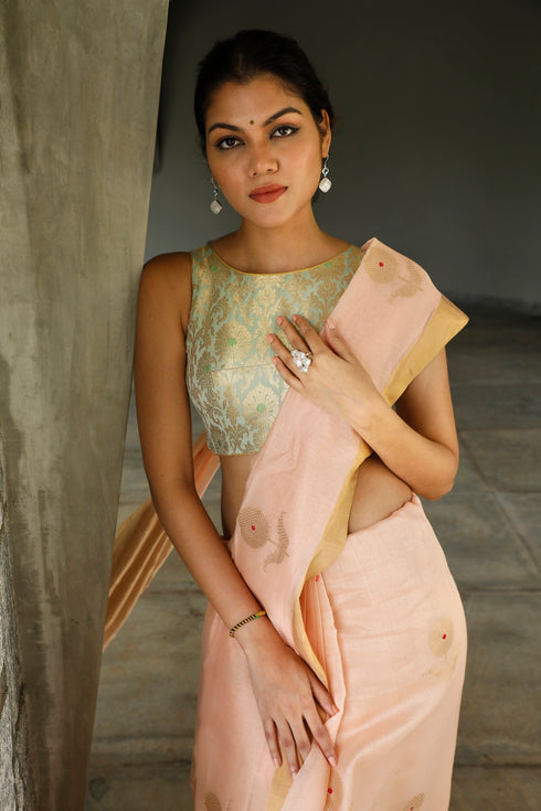 Handwoven Apricot Chanderi Saree