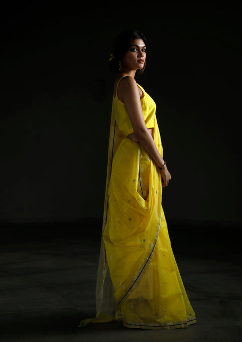 Handwoven Yellow Chanderi Saree