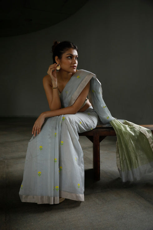 Handwoven Grey Chanderi Saree