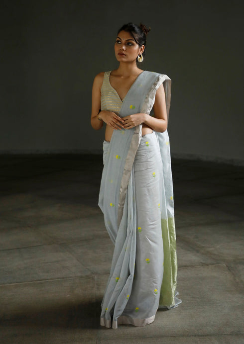 Handwoven Grey Chanderi Saree