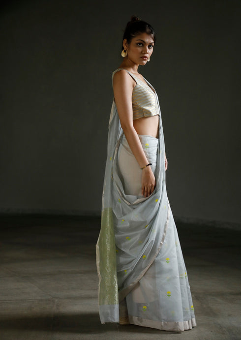 Handwoven Grey Chanderi Saree
