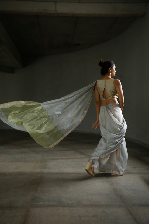 Handwoven Grey Chanderi Saree