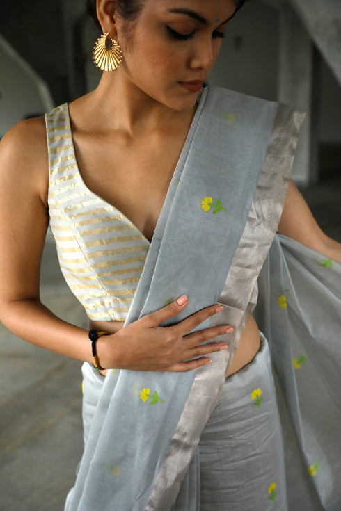 Handwoven Grey Chanderi Saree