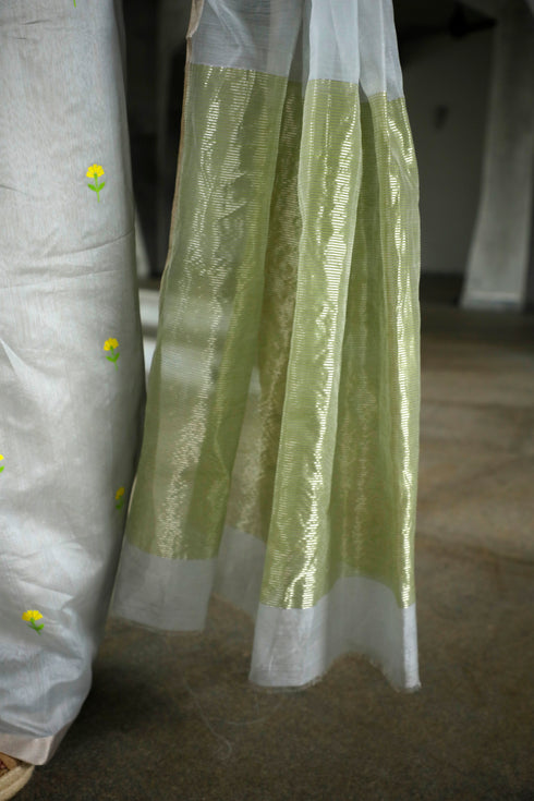 Handwoven Grey Chanderi Saree