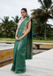 Handwoven Handprinted Aquamarine Chanderi Saree