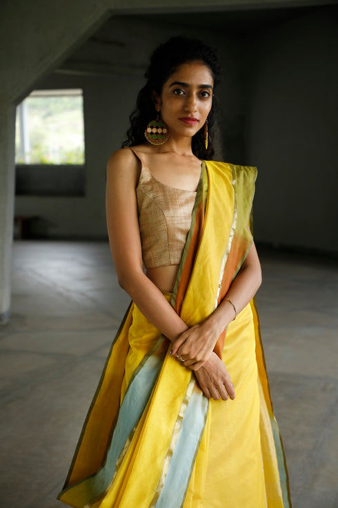 Handwoven Lemon Maheshwari Saree