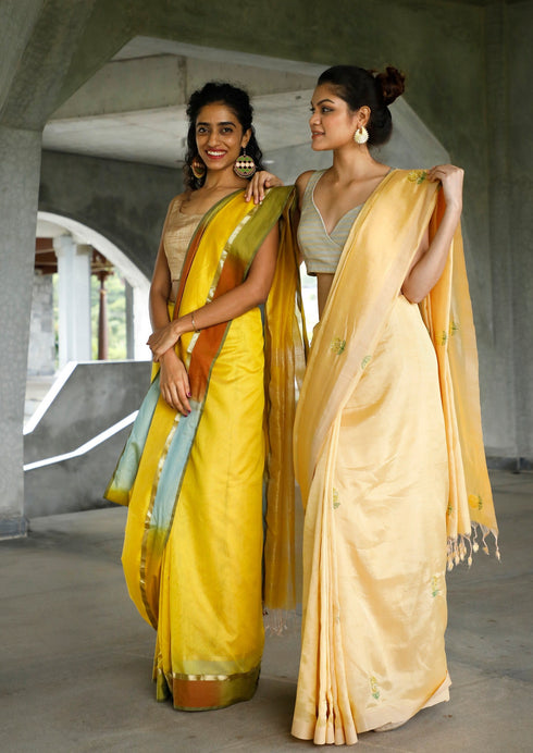 Handwoven Lemon Maheshwari Saree