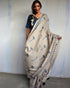 Ivory Blockprinted Cotton Mul Saree