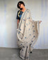 Ivory Blockprinted Cotton Mul Saree