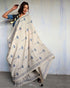 Ivory Blockprinted Cotton Mul Saree