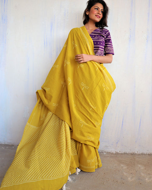 Aponi Hand Block Printed Cotton Saree
