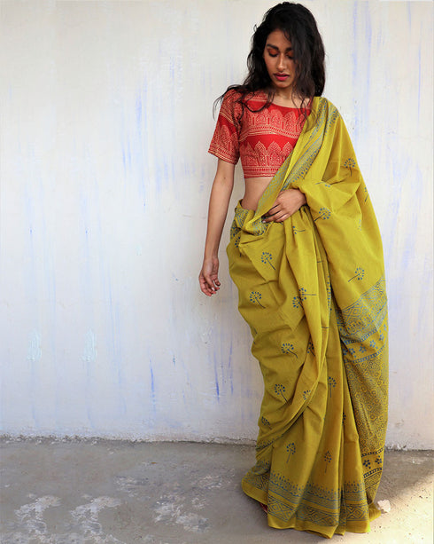 Kimana Hand Block Printed Cotton Saree