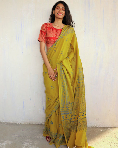 Kimana Hand Block Printed Cotton Saree