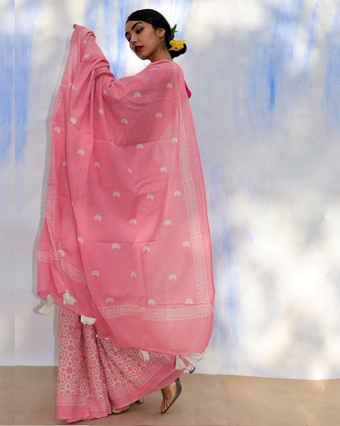 Moon Child Hand Block Printed Cotton Saree