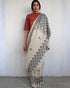 Ivory Grey Block Printed Cotton Mul Saree