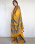 Mustard Block Printed Cotton Mul Mul Saree