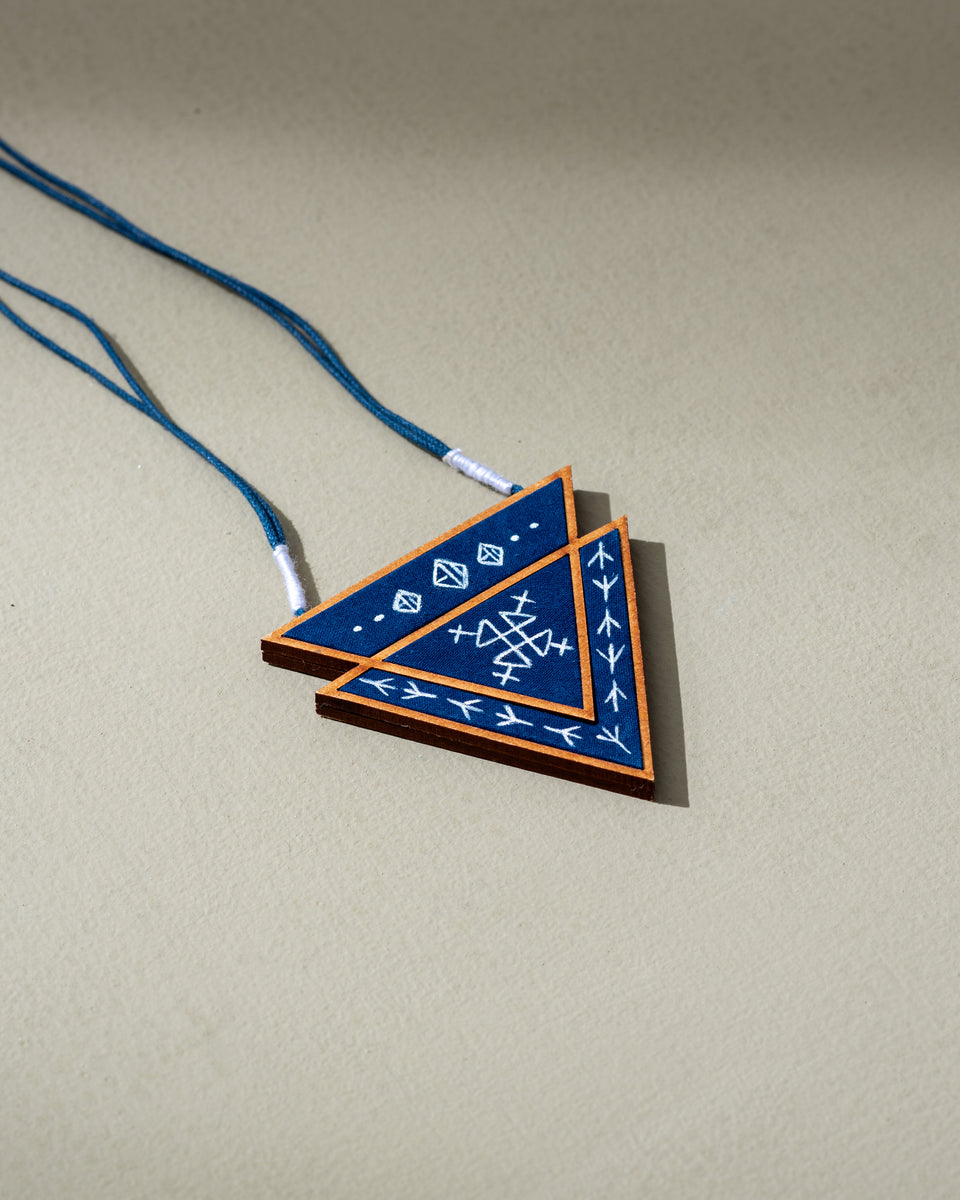 WHE Indigo Blue Repurposed Fabric And Wood Stud