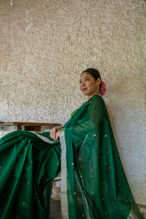 Handloom Cotton Silk Green Saree