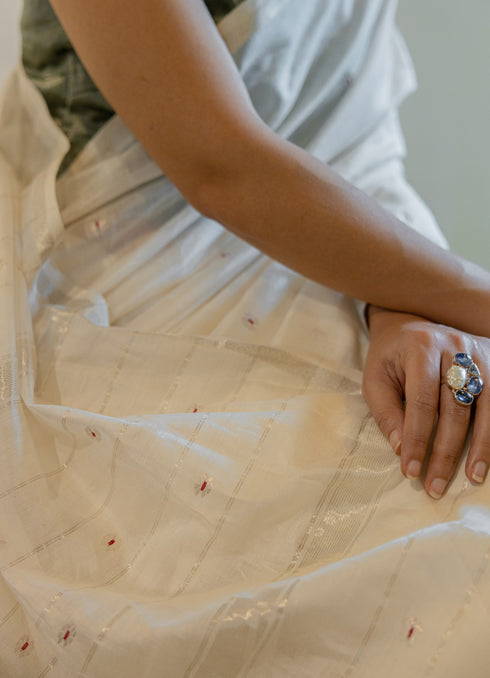 Handwoven Cotton Silk White Saree
