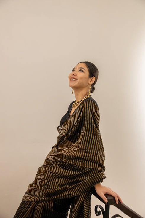 Handwoven Black Chanderi Tissue Saree