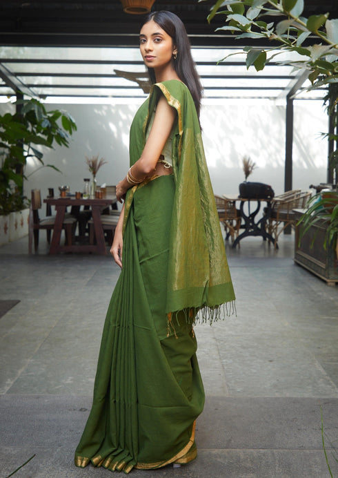 Handwoven Emerald Bengal Cotton Saree