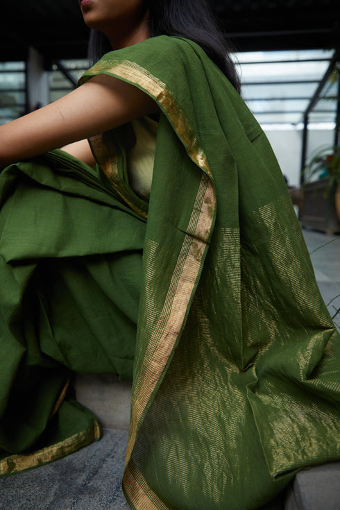 Handwoven Emerald Bengal Cotton Saree