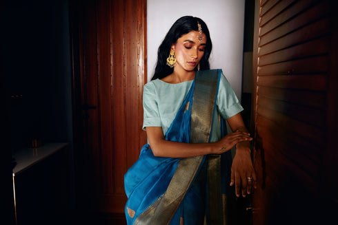 Handwoven Blue Banarasi Silk Saree