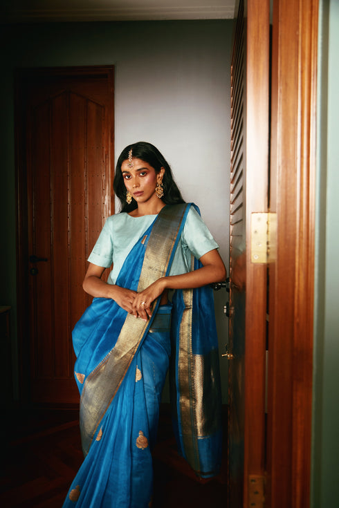 Handwoven Blue Banarasi Silk Saree