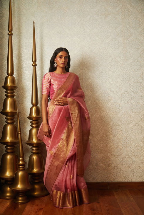Handwoven Light Pink Banarasi Silk Saree