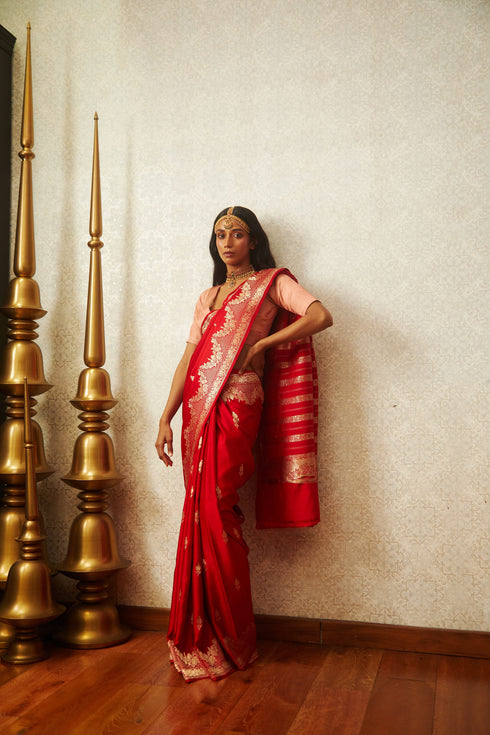 Handwoven Red & Gold Banarasi Saree