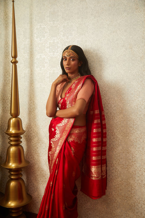 Handwoven Red & Gold Banarasi Saree