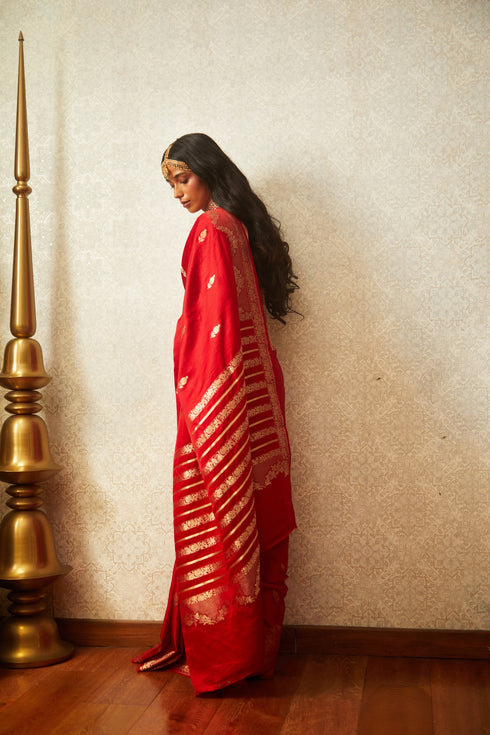 Handwoven Red & Gold Banarasi Saree