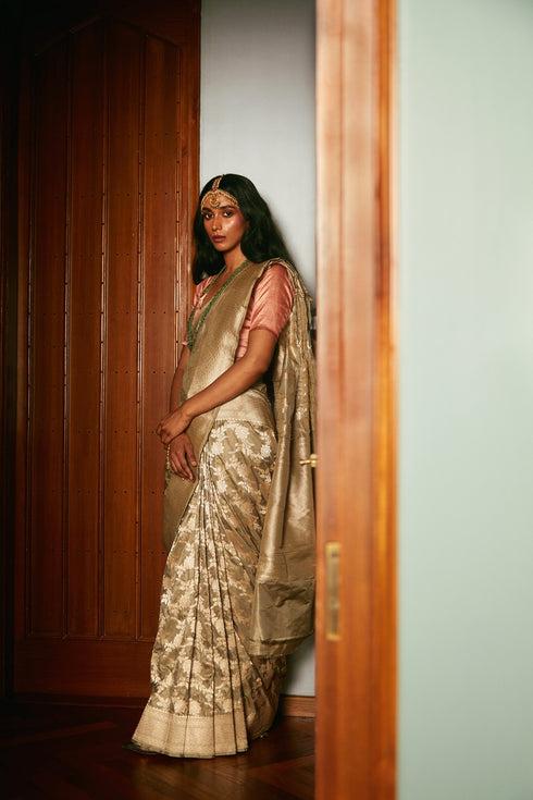 Handloom Gold Mulberry Silk Saree