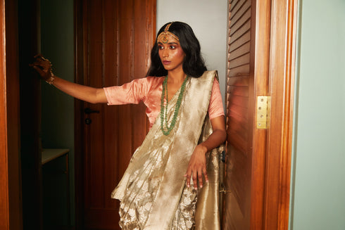 Handloom Gold Mulberry Silk Saree