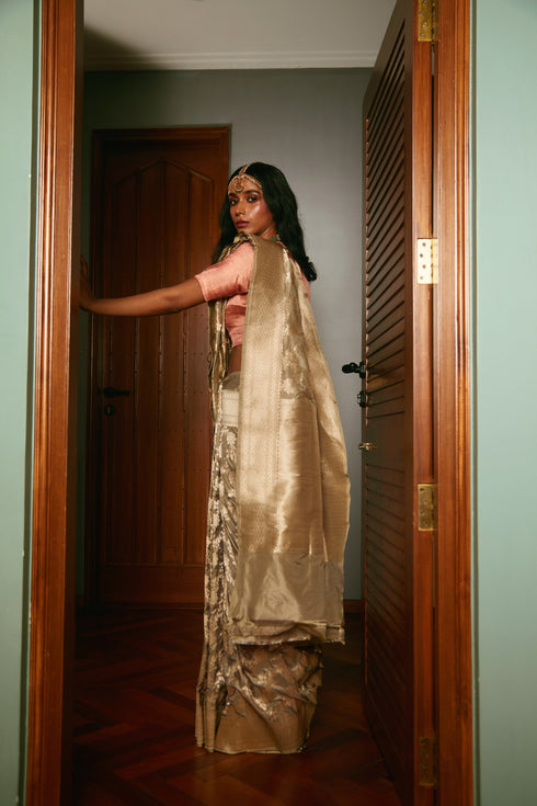 Handloom Gold Mulberry Silk Saree