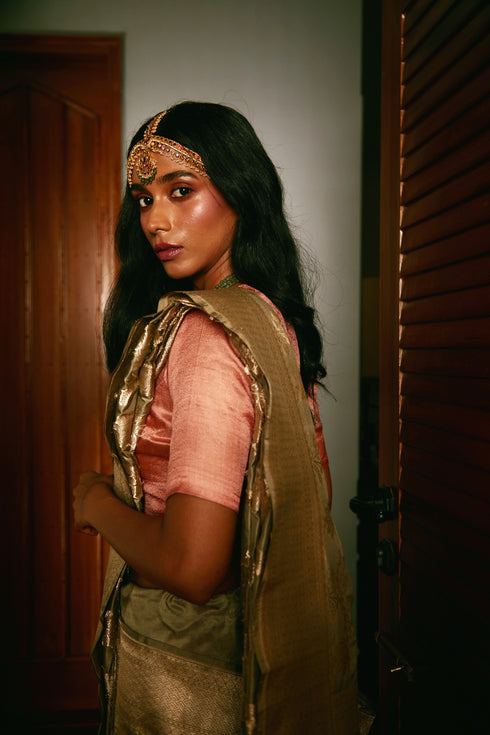 Handloom Gold Mulberry Silk Saree