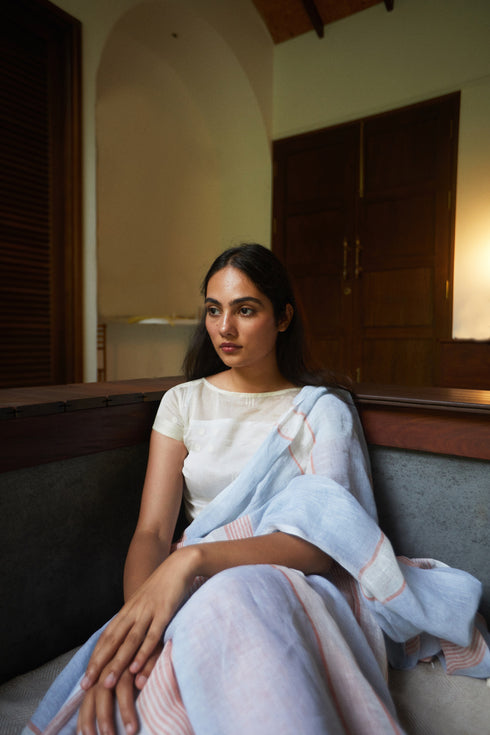 Handwoven Linen Striped Saree