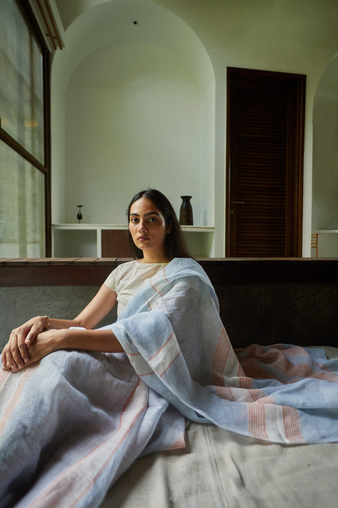 Handwoven Linen Striped Saree
