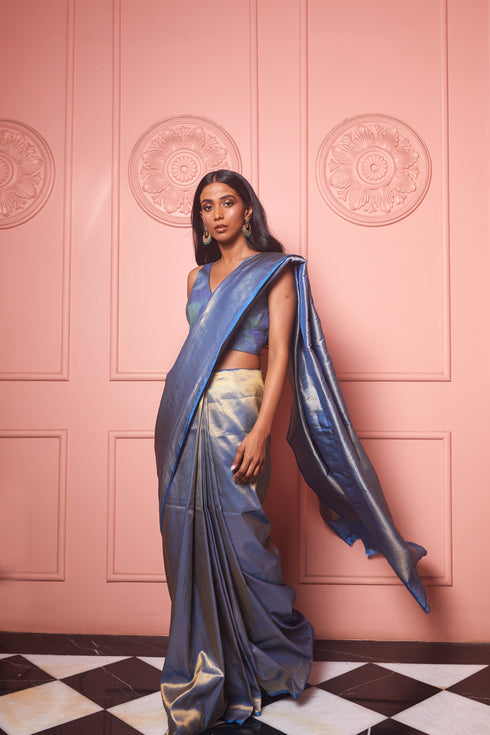 Handwoven Gold & Blue Banarasi Saree