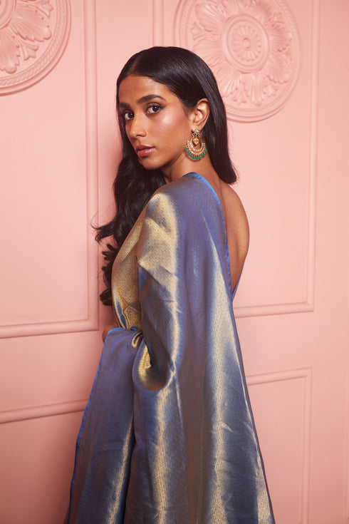 Handwoven Gold & Blue Banarasi Saree