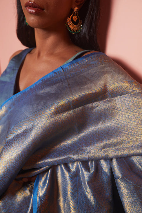 Handwoven Gold & Blue Banarasi Saree