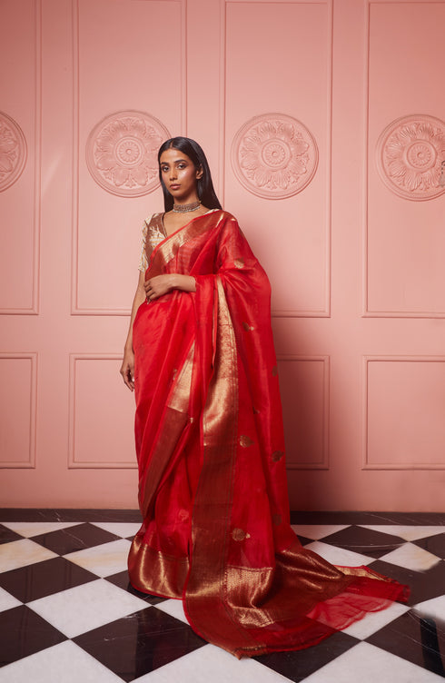 Handwoven Red Banarasi Silk Saree